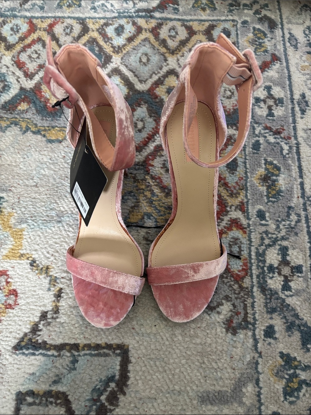 Forever 21 Blush Pink Velvet Ankle-Strap Block Heels